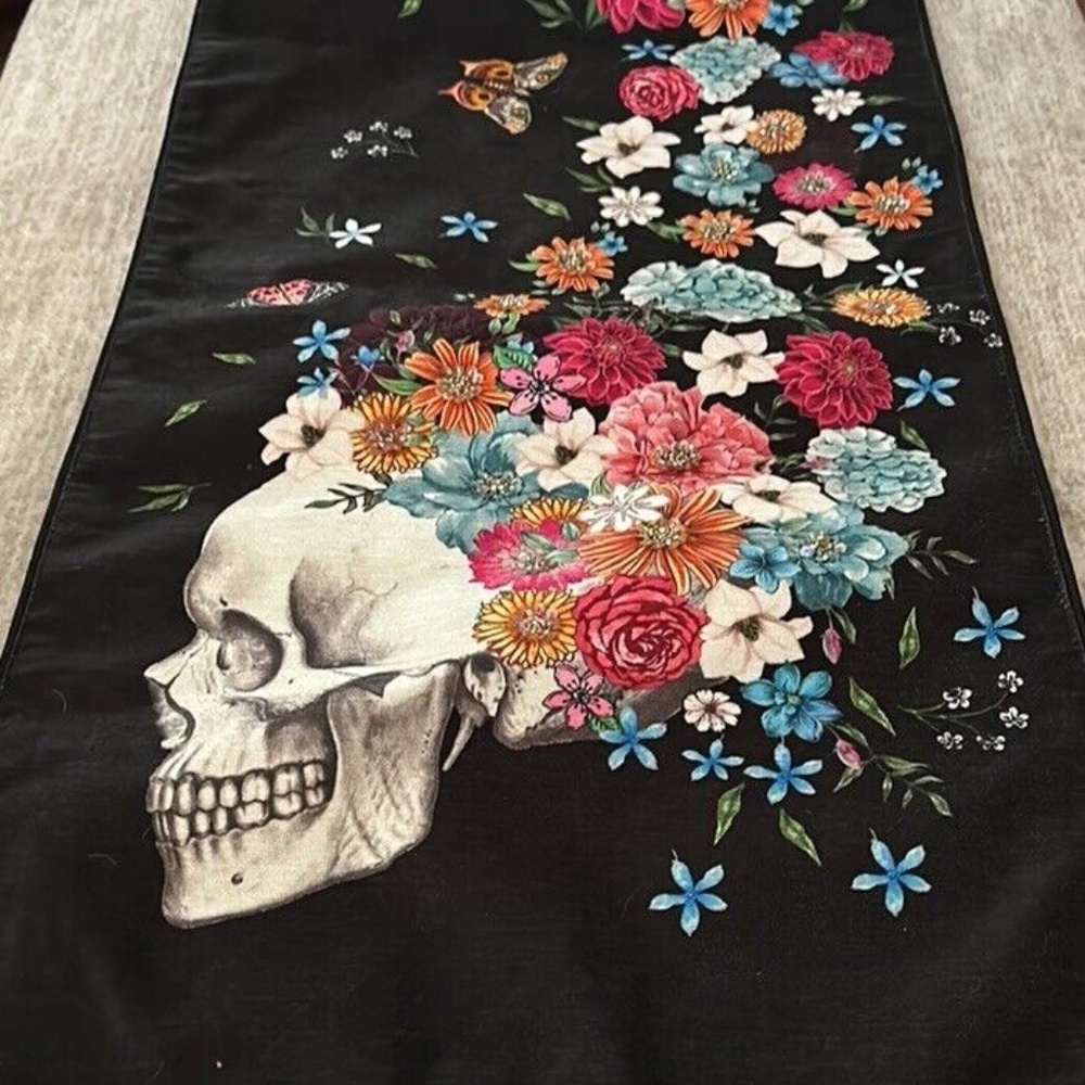 Rachel Zoe Skull Floral Beaded Table Runner
